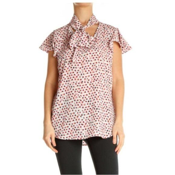 Adrianna Papell Tie Neck Ruffle Sleeve Blouse - M - Picture 1 of 9